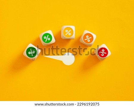 Speedometer with arrow indicating the lowest percentage of return. Decreasing low interest rates. Royalty-Free Stock Photo #2296192075