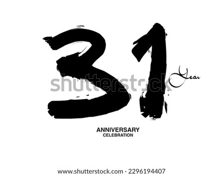 31 Years Anniversary Celebration Vector Template, 31 number logo design, 31th birthday, Black Lettering Numbers brush drawing hand drawn sketch, black number, Anniversary vector illustration