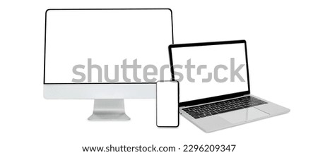 Front view of modern laptop with blank screen, aluminum body material isolated on white background. Isolated laptop with empty space on white background.
