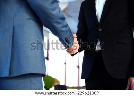 Closeup portrait of a two businessman handshaking