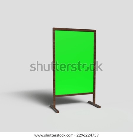 Blank green screen outdoor advertising board with wooden stand on floor, mock up template included clipping path

