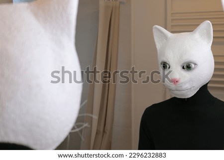 Cat looking a mirror reflection  Royalty-Free Stock Photo #2296232883