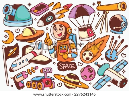 Space Doodle Hand Drawn Color Vector Collection
