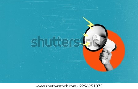 Expressing your own thoughts on the Internet. Modern design, collage of contemporary art. Inspiration, idea, fashion style. Negative space to insert text or announcements. Royalty-Free Stock Photo #2296251375