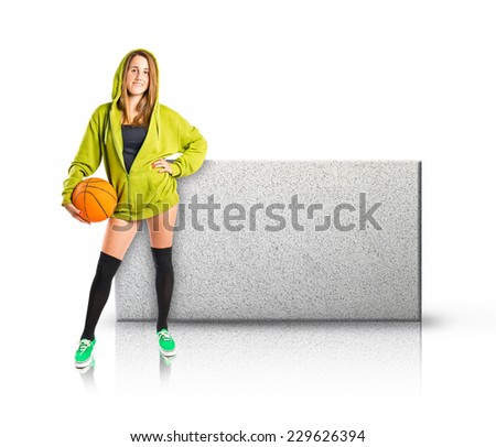 Pretty young girl wearing urban style with rectangular placard