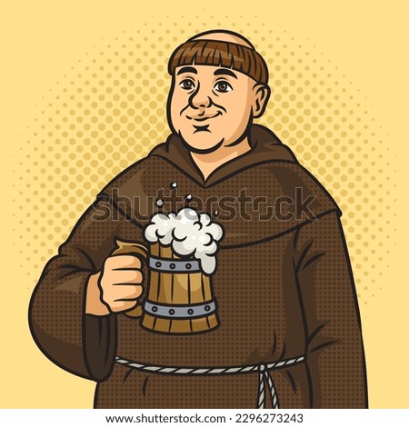 monk with beer mug pinup pop art retro vector illustration. Comic book style imitation.