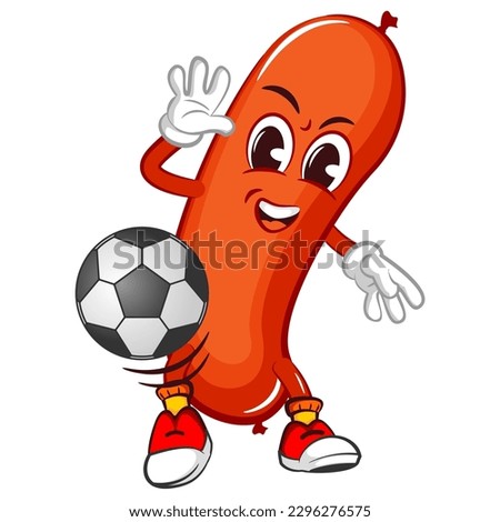 vector mascot character illustration of a sausage playing soccer