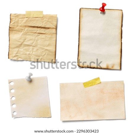 close up of  a vintage note paper on white background Royalty-Free Stock Photo #2296303423