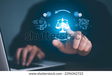 AI ethics or AI Law concept. Developing AI codes of ethics. Compliance, regulation, standard , business policy and responsibility for guarding against unintended bias in machine learning algorithms. Royalty-Free Stock Photo #2296342723