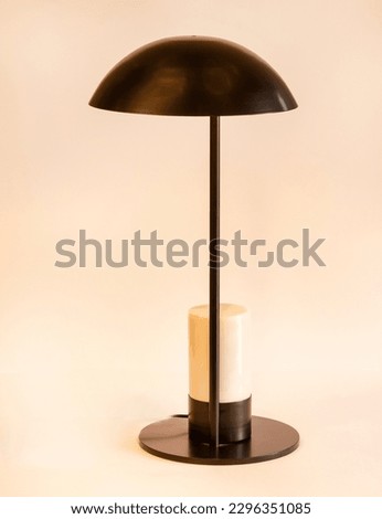 Retro vintage modern designed desktop lamps lampshades yellow light different models made composition on white background Macro Detail shot abstract pastel image interior decoration lighting technolog