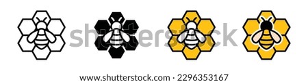 Bee and honeycomb icons vector set. Symbol of honey bee, beehive, bee, honey, hive, beekeeping icons collection in line, flat, and color style. Vector illustration Royalty-Free Stock Photo #2296353167
