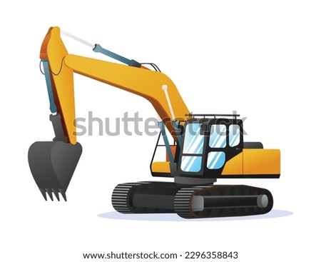 Excavator vector illustration. Heavy machinery construction vehicle isolated on white background