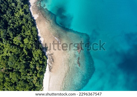 Aerial view of tropical emerald sea with coral reef in andaman island. Royalty-Free Stock Photo #2296367547