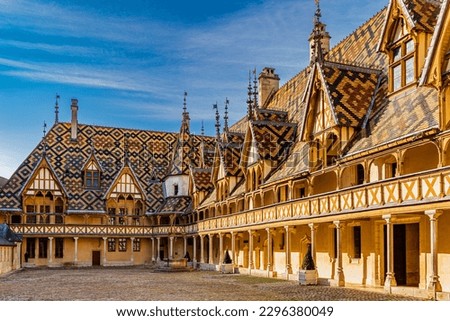 The Hospices de Beaune or Hôtel-Dieu de Beaune is a former charitable almshouse in Beaune, France Royalty-Free Stock Photo #2296380049