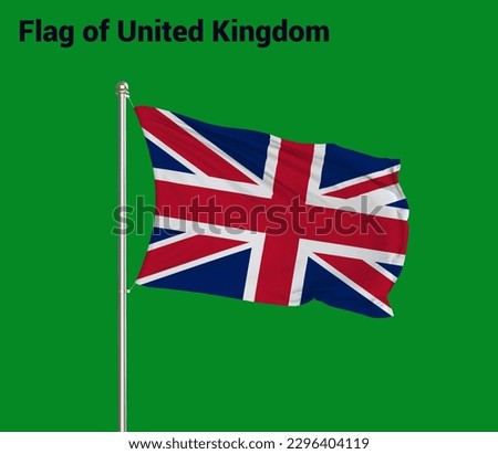 Flag of  United Kingdom. National symbol perfect for design, The  United Kingdom Pole flag on a green background. The waving flag of  United Kingdom is isolated on a green background. UK FLAG