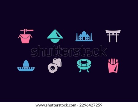 Online order international cuisine foods vector icon set. World authentic foods delivery for website and mobile app. Royalty-Free Stock Photo #2296427259
