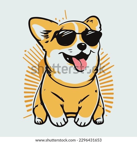 kawaii cute happy dog with a job wearing sunglasses Royalty-Free Stock Photo #2296431653
