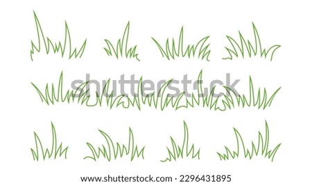 Grass doodle, bush line hand drawn, meadow tuft outline scribble, field weed garden, green sprout border isolated on white background. Nature illustration