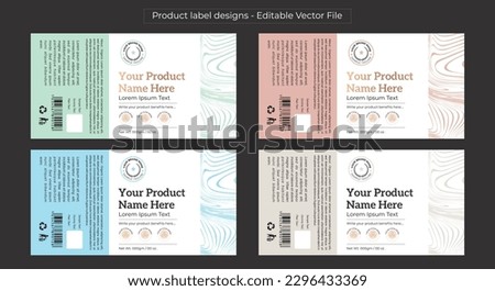 Product label design template, pastel color labels editable vector file for printing, cosmetic packaging design, pharma packaging, jar labels, pills bottle label design set illustration Royalty-Free Stock Photo #2296433369