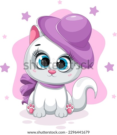 Cute stylish kitty with big hat and bow