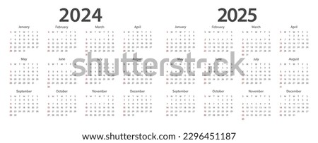 Calendar 2024, calendar 2025 week start Sunday corporate design planner template. Royalty-Free Stock Photo #2296451187