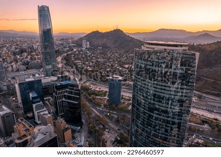 A stunning photo capturing the vibrant cityscape of Santiago, Chile, glistening after the first rain of autumn 2023 Royalty-Free Stock Photo #2296460597