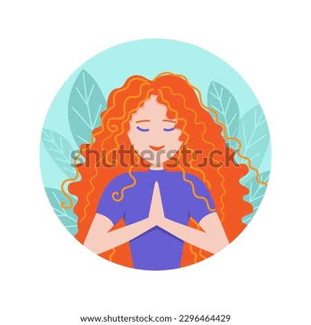 Avatar pensive girl with red curly hair and closed eyes prays Royalty-Free Stock Photo #2296464429