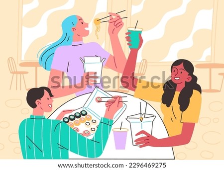 People at food court eating Asian food Royalty-Free Stock Photo #2296469275