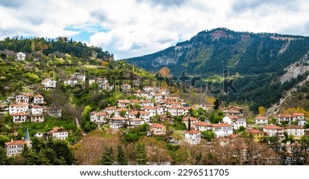 Traditional old houses in Goynuk District of Bolu, Turkey. Aerial view of Goynuk with beautiful historical houses.
