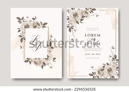 Elegant wedding invitation card set with floral frame template Royalty-Free Stock Photo #2296536535