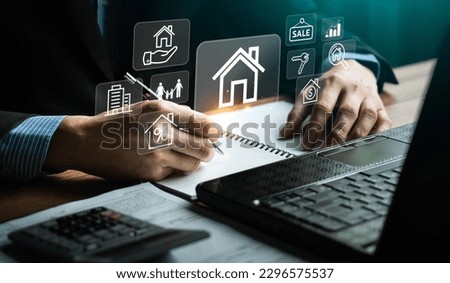 real estate investment concept, buy house, location, energy efficiency rating and property value, Real estate online on virtual screens. home search, land price, property tax, real estate market