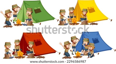 Set of Children Enjoying Camping illustration