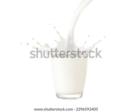 Glass and Bottle of fresh milk isolated on white background. Royalty-Free Stock Photo #2296592405