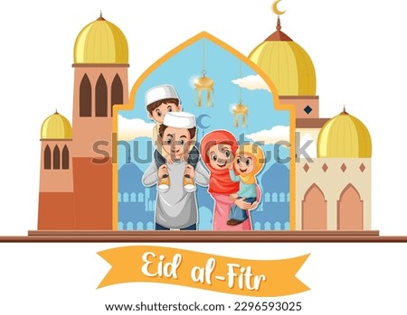 Muslim Family In Cartoon Style illustration