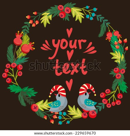 Vector beautiful and bright Christmas Illustration of wreath. 