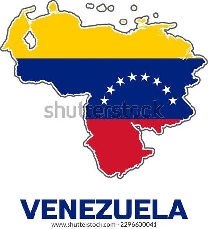 Map of the country VENEZUELA  in the  colors of the flag of the  country VENEZUELA.  With the caption of the country name "VENEZUELA". Royalty-Free Stock Photo #2296600041