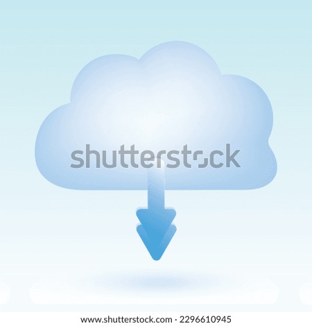 Cloud with down arrows. Downloading form cloud. Cute pastel cartoon of cloud computing, cloud network and technology symbol. 3D vector illustration isolated on blue background.