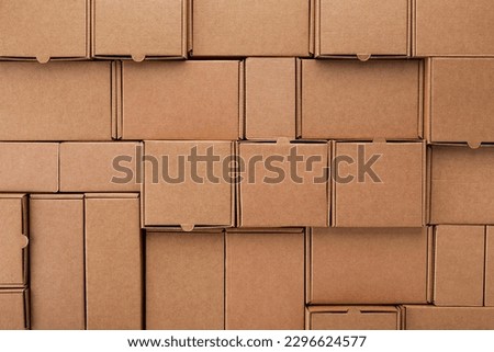 Cardboard boxes from craft paper top view. Eco delivery, zero waste, plastic free package concept.