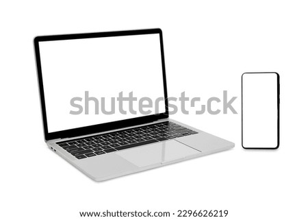 Modern technology gadgets kit, responsive design presentation templates. Mockup Composed of laptop, smartphone isolated on white background,  copy space. 