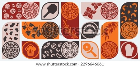 Vector template of hand-drawn pizza logotype with editable features. Perfect for cover, label, packaging, and menu designs, depicting Italian passion and love for cooking. Restaurant and hotel media. Royalty-Free Stock Photo #2296646061