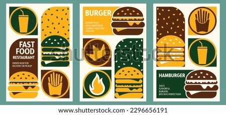 Social media marketing banner for healthy fast food or burger promotions. Includes logo, business icon, and abstract digital background. Ideal for online sales or restaurant promotion. Vector poster. Royalty-Free Stock Photo #2296656191