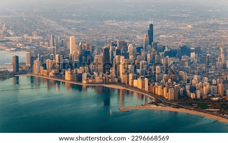 The Chicago skyline on a Hazy Summer Day Royalty-Free Stock Photo #2296668569