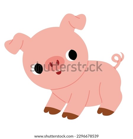 Cute cartoon pig character, vector farm animal illustration for children