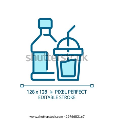 Beverage pixel perfect blue RGB color icon. Soft drink. Glass bottle. Cocktail party. Restaurant menu. Product category. Isolated vector illustration. Simple filled line drawing. Editable stroke