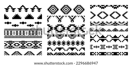Southwestern Aztec Seamless Borders Navajo Decorative Strokes Element Collection Native American Ethnic Illustration Set Isolated on White Royalty-Free Stock Photo #2296686947