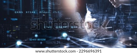 Computer programmer team using laptop, data processing connecting with internet global network, cloud computing and data center network server, cyber security, software development, data engineering Royalty-Free Stock Photo #2296696391