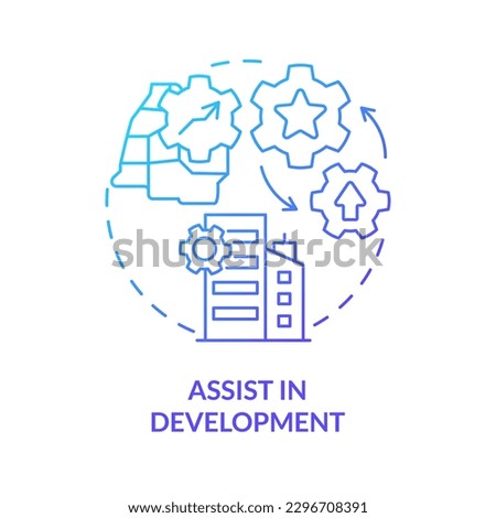 Assist in development blue gradient concept icon. Industrialization process. Private sector role abstract idea thin line illustration. Isolated outline drawing. Myriad Pro-Bold font used Royalty-Free Stock Photo #2296708391
