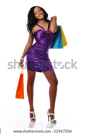 Young African American shopper isolated against a white background