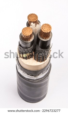 Cross section of high-voltage cable, polymer insulation  Royalty-Free Stock Photo #2296723277