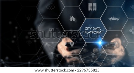 City data platform cocept. The platform enables smart city planning, public safety management. Provide insights into urban infrastructure and services, allowing cities to identify areas of improvement Royalty-Free Stock Photo #2296735825